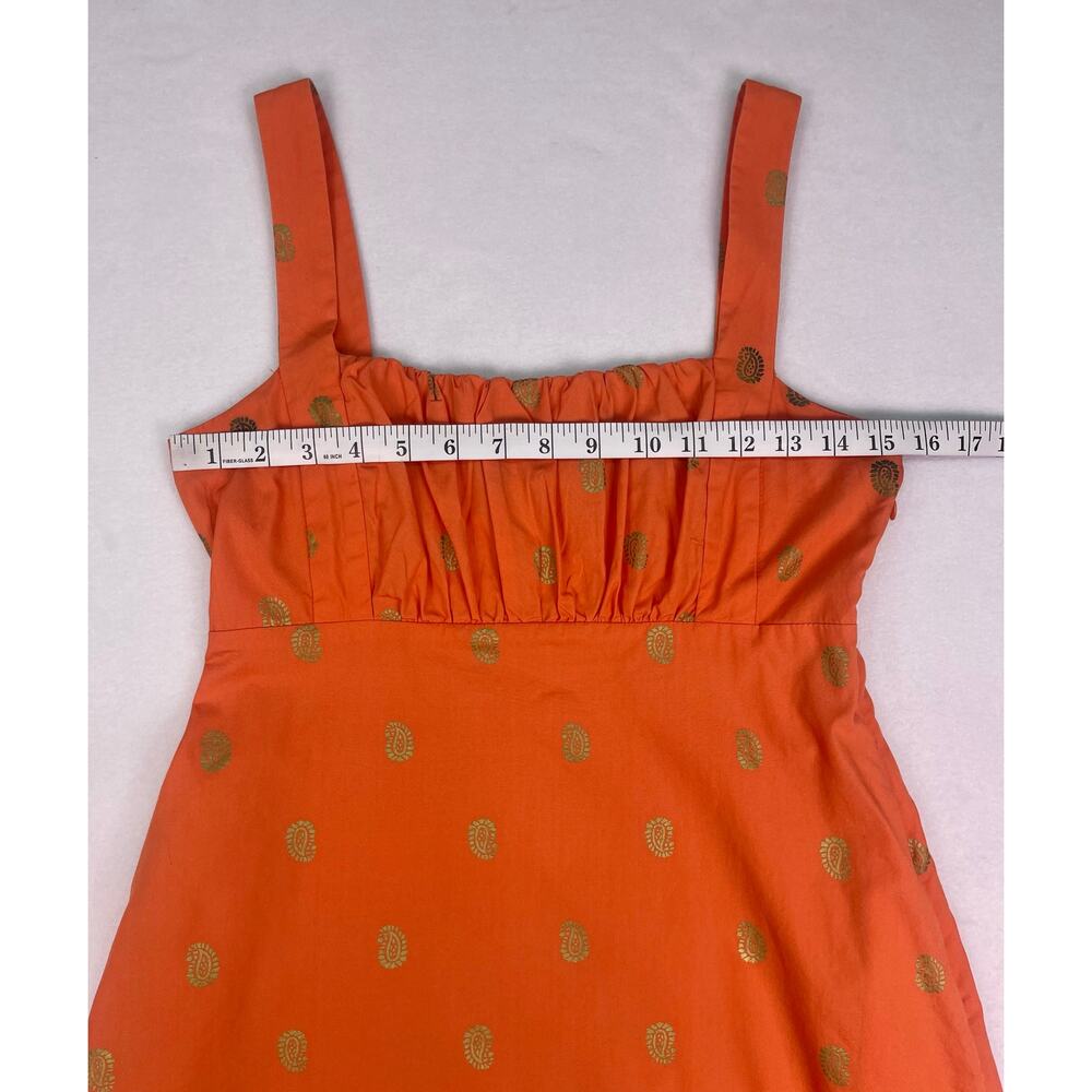 Maeve Anthropologie Orange Gold Indian Paisley 100% Cotton Mini Dress Size 0 - Picture 9 of 12